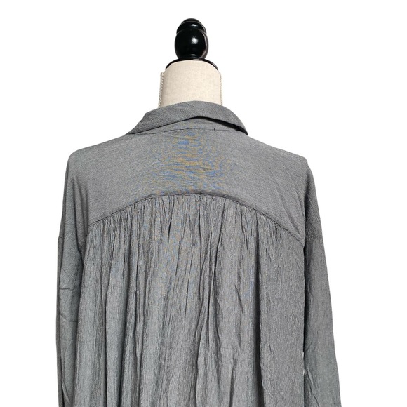 Free People Magic Breeze Gray Micro Stripe Button Down Shirt Large Oversized - Picture 11 of 16